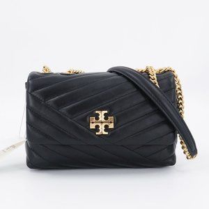 Tory Burch Kira Chevron Convertible Leather Small Crossbody Bag Black - no tags